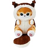 CNAANA Kawaii Cat in Red Panda Costume Plush, 8 Inch Stuffed Animal, Super Soft Cuddle Toy, Cute Collectible Gift for Kids, Teens & Cat Lovers (Light Brown)