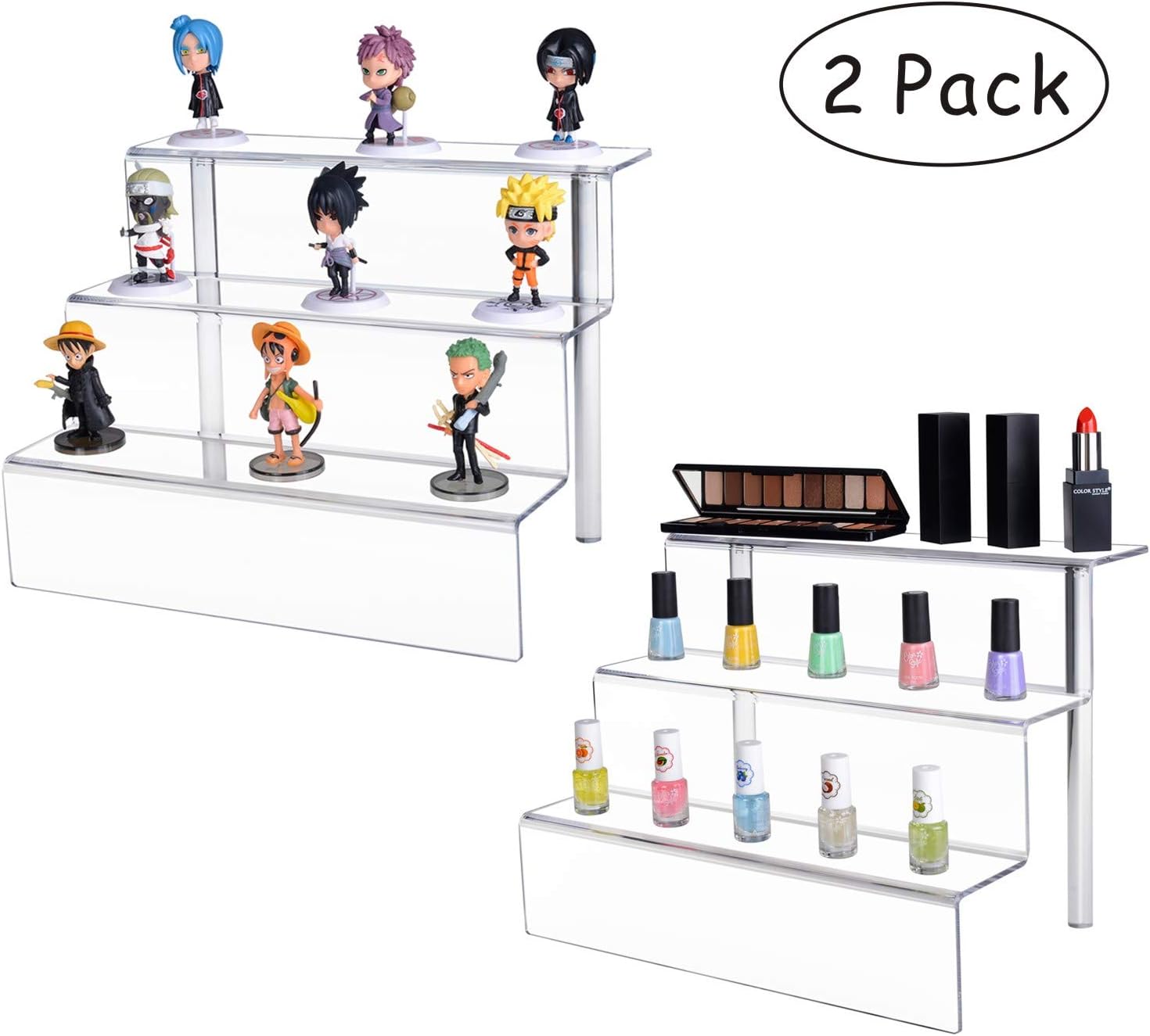 Richboom 3 Step Acrylic Riser Display Stand Shelf for Amiibo Funko POP Figures, Cosmetic Stand Cupcakes Stand Figure Display Stand, 12"x8.5" (2, 12x8.5x8.75)