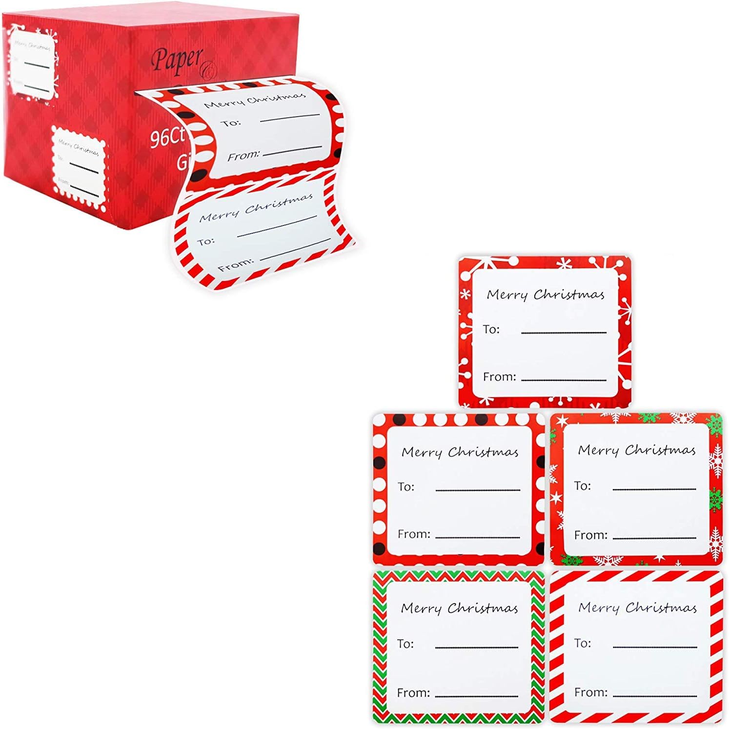 Jumbo Christmas Gift Tag Stickers Modern Red, Green, White, Silver, and Gold Xmas Designs - Looks Great on Gifts Presents, Wrapping Paper and Gift Bags. (Designs 2, 96 Count): Health & Personal Care