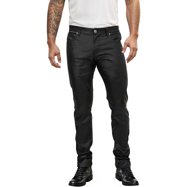 Faux Leather Pants Men Big and Tall Stretchy Biker Pants Retro