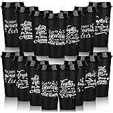 Pickmesh 15 Pcs Employee Appreciation Gifts Bulk 16 oz Plastic Tumbler with Lid Inspirational Staff Thank You Gifts for Team Reusable Travel Coffee Cups for Coworker Volunteer Teacher (Black)