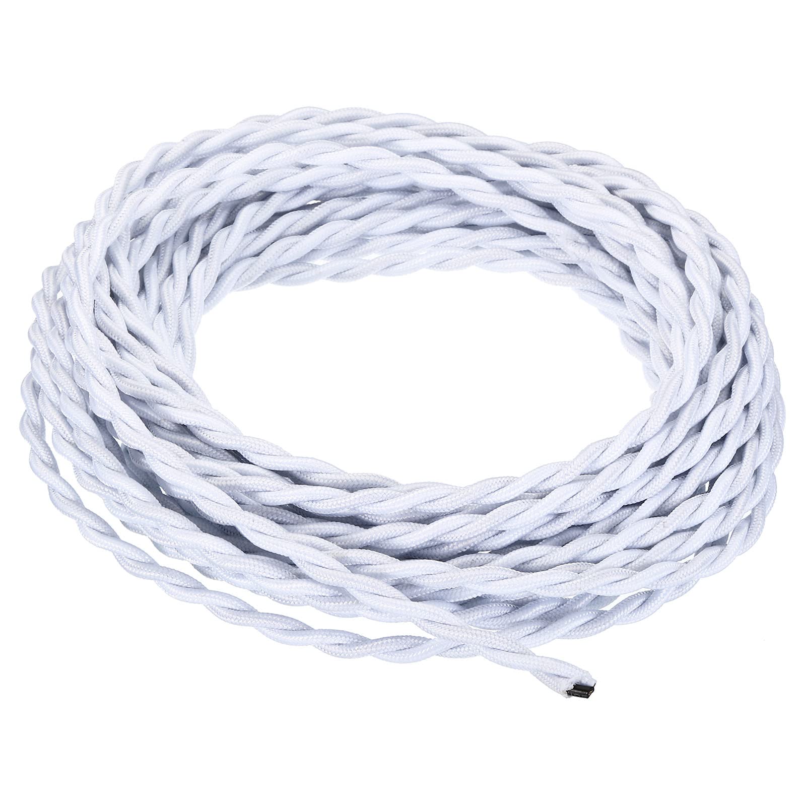 PATIKIL 30 Ft Twisted Cloth Covered Wire, Black UL Listed 18AWG 2-Conductor Vintage Lamp Cable for Pendant Light Bulb Industrial DIY Project, White