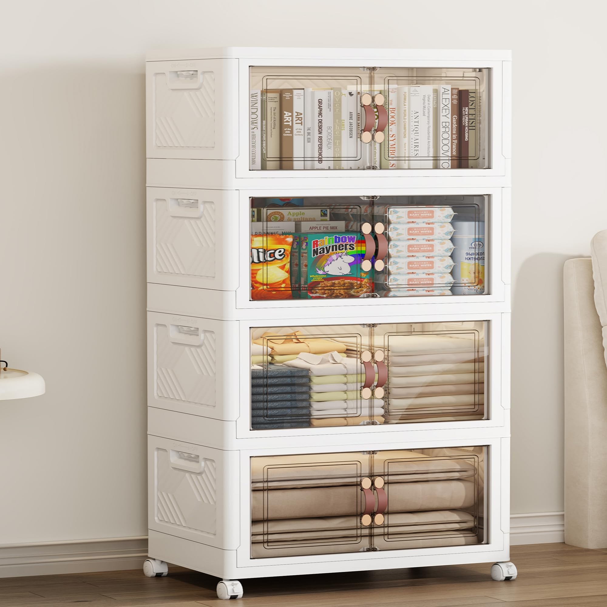 Photo 1 of ********MISSINGS PARTS******* SAILUN 180QT Extra Large Collapsible Storage Bins with Wheels and Lid, Stackable Storage Bins Open Closet Organizers and Storage Storage Containers Drawers,19.7" L × 12.6" W × 45" H?4 Pack?