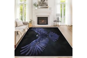Flying Raven Rugs for Bedroom 3x5 ft, Gothic Crow Area Rugs for Living Room, Washable Non Slip Low Pile Horror Bird Carpet, H