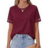 BTFBM Womens Summer Tops Lace Short Sleeve Shirts 2026 Spring Casual Loose Crew Neck Cotton Knit Cute Business Blouses