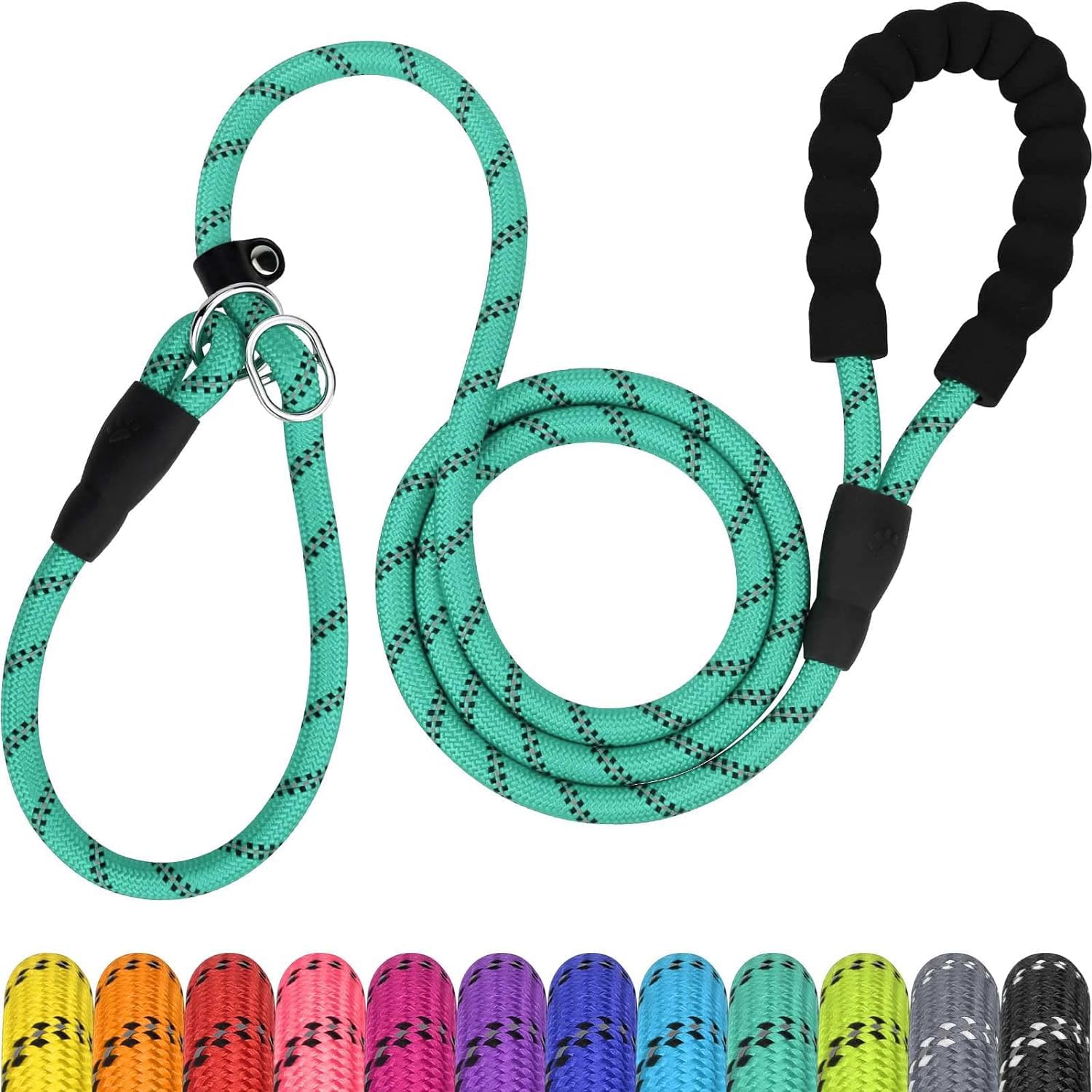 TagME Slip Lead for Dogs,1.8m Reflective Dog Lead with Soft Padded Handle, Slip-On Training Leash for Large Pet, Turquoise