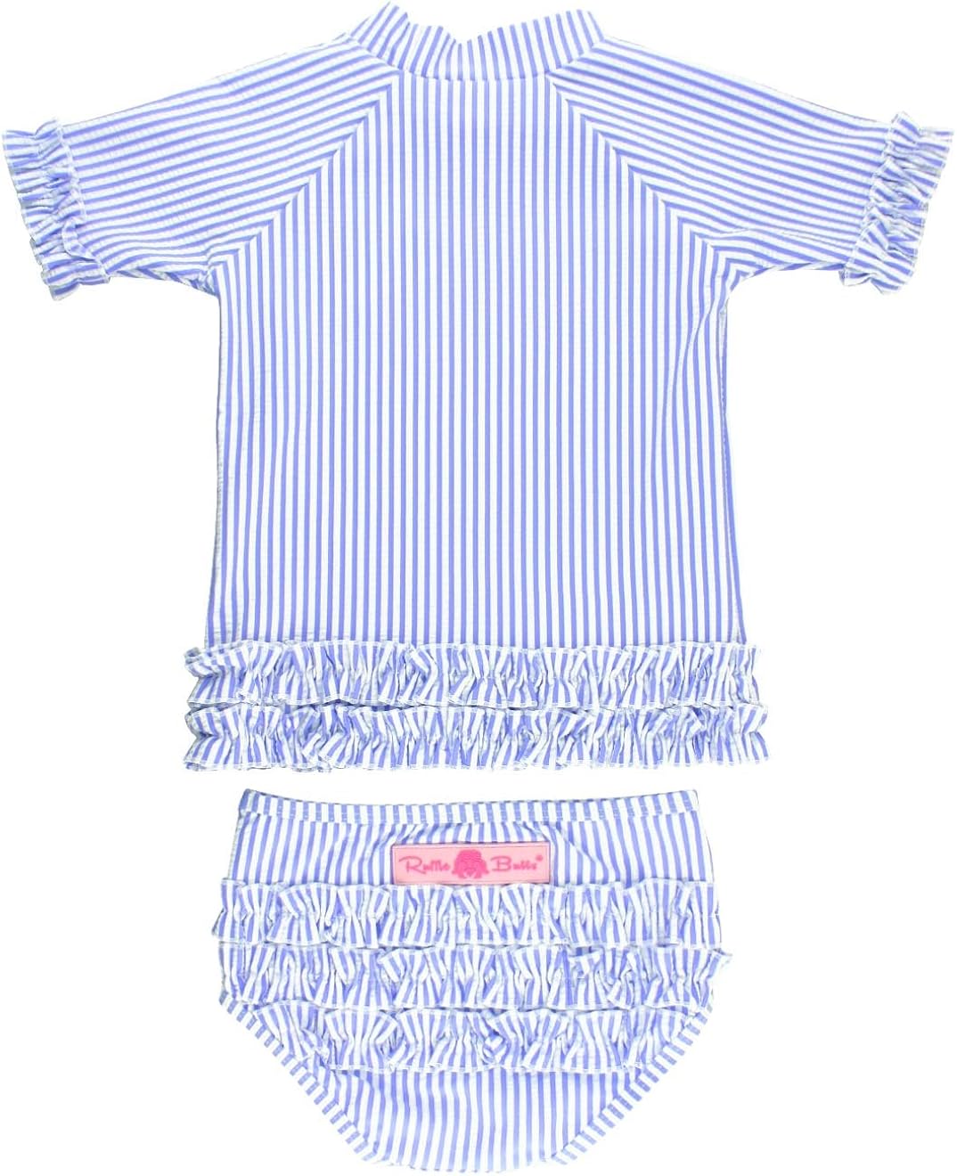 RuffleButts Girls Seersucker Rash Guard 2-Piece Short Sleeve Swimsuit Set with UPF 50+ Sun Protection