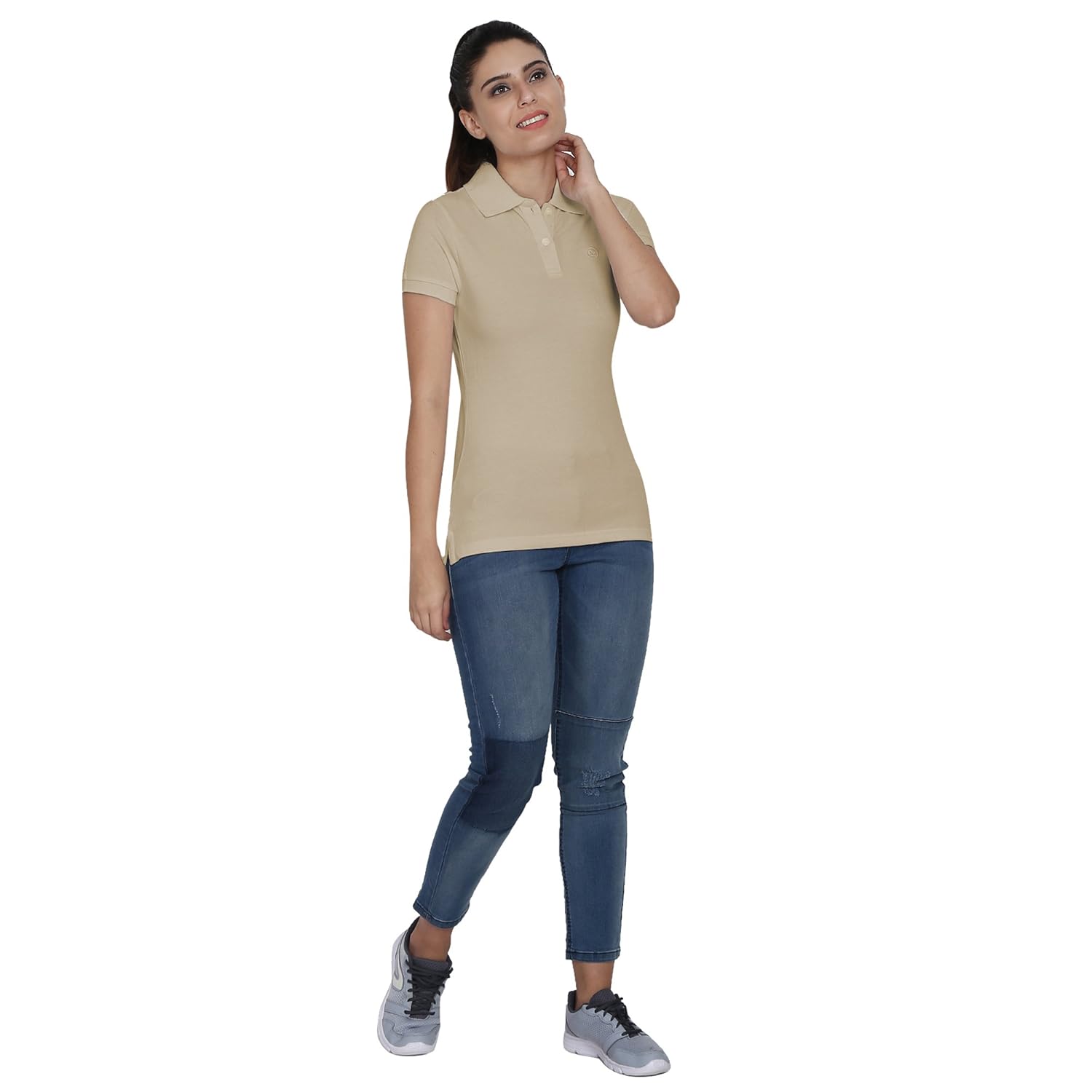 chkokko plain cotton polo neck half sleeves collar t shirt for women