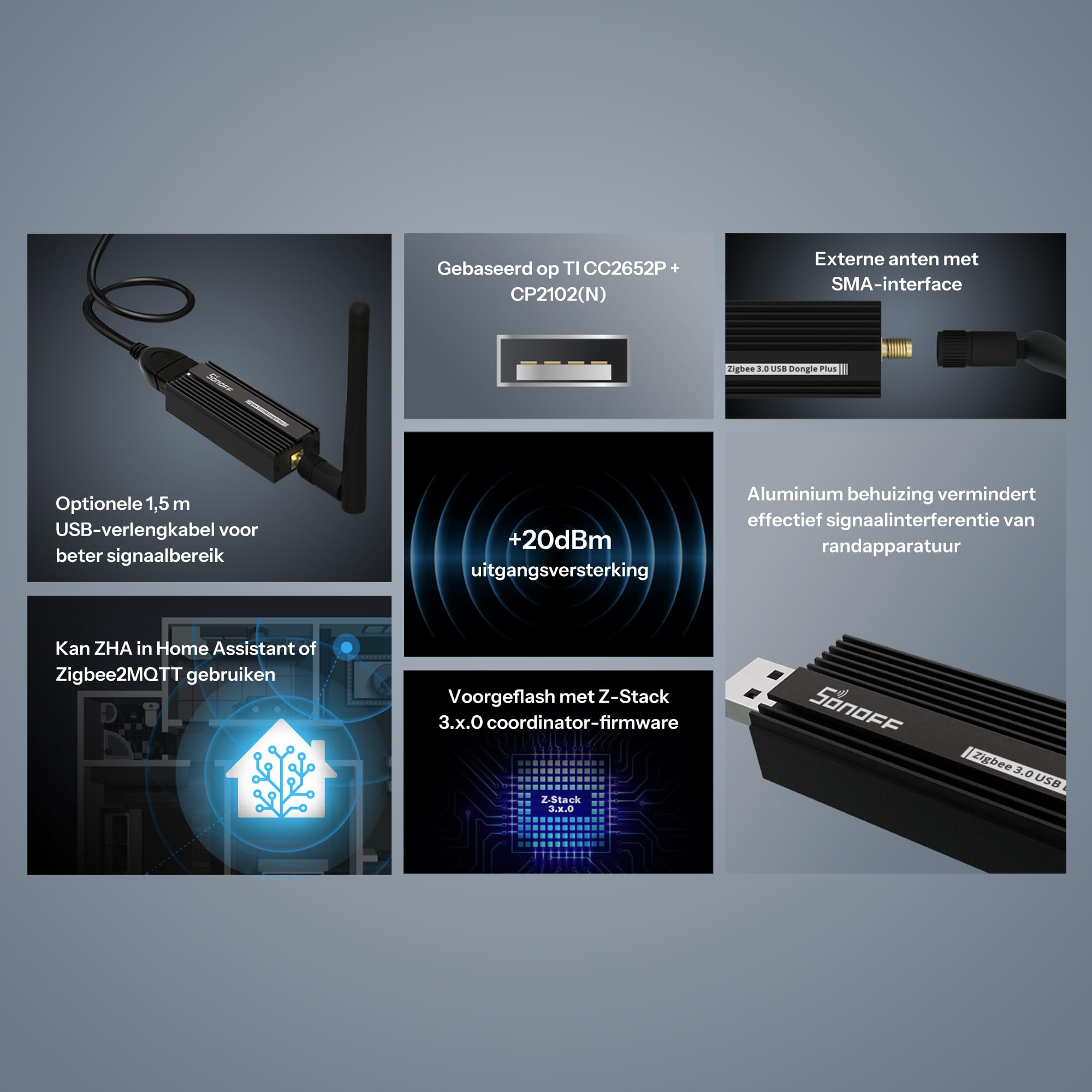 SONOFF Zigbee 3.0 USB Dongle Plus,Zigbee Gateway TI CC2652P + CP2102N Zigbee USB Stick,Zigbee Hub für ZHA in Home Assistant or Zigbee2MQTT,Open HAB etc. 3
