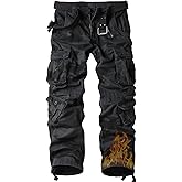 AKARMY Men's Fleece Lined Hiking Pants Outdoor Cargo Pants Casual Work Ski Pants with 8 Pockets