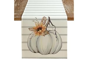 ARKENY Fall Pumpkin Table Runner 13x72 Inches, Stripe Holiday Indoor Outdoor Table Decoration for Home