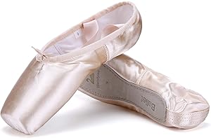 WENDYWU Professional Ballet Pointe Shoe for Kids Girl and Ladies Pink PU Soled Ballet Pointe Dance Shoes with Toe Pads