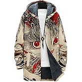 MARSVOVO Cool Hippie Long Cardigan Hoodies for Men Zipper Fleece Lined Knit Coat Skull Animal Print Graphic Jackets