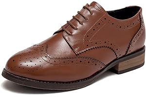 U-lite Women's Perforated Lace-up Wingtip Multicolor Leather Flat Oxfords Vintage Oxford Shoes