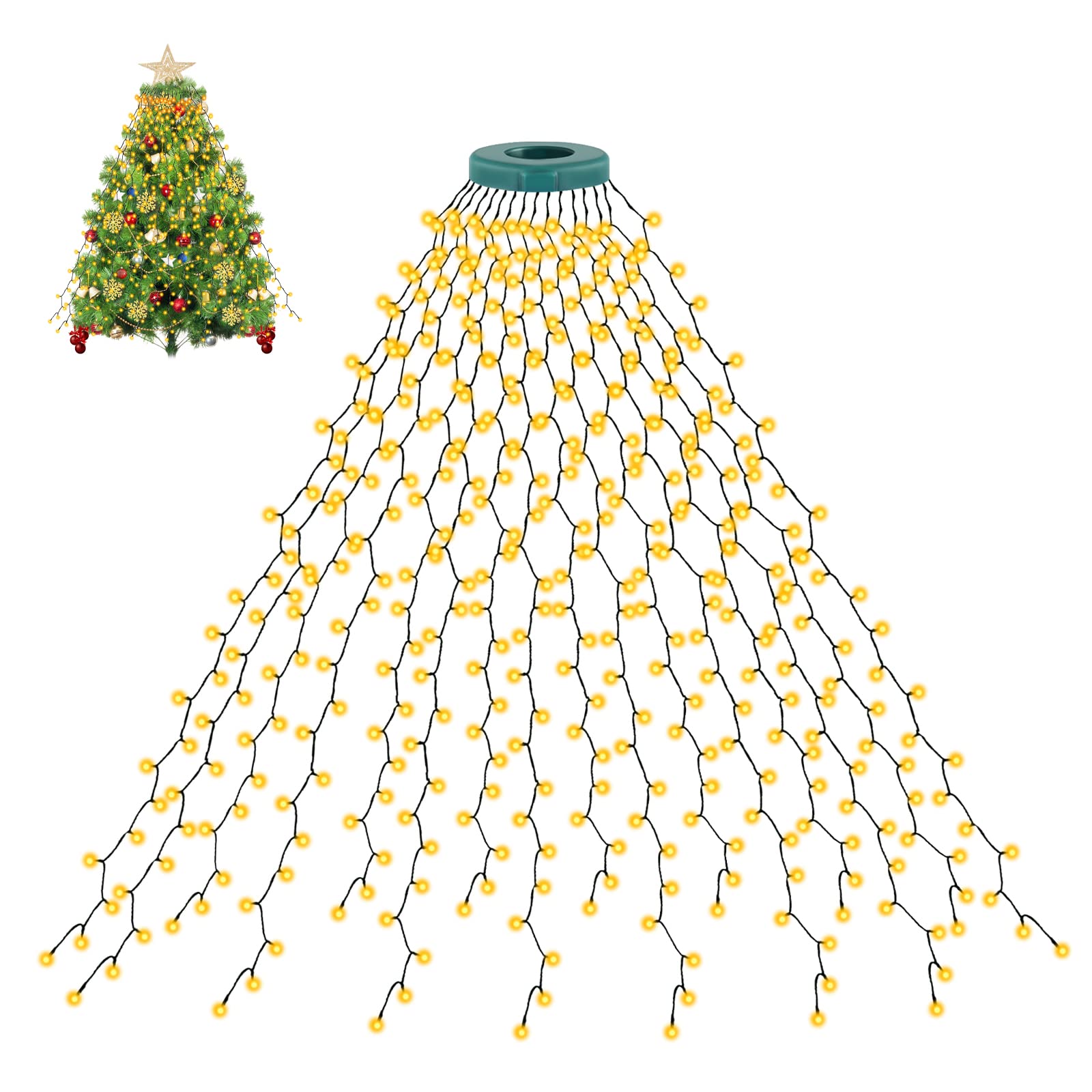 cshare Christmas Tree Lights, 2m * 16 Lines 400 LEDs Fairy Lights Mains Powered with 8 Light Modes,Memory & Timing Function,Waterproof for 1.5-3M(5-10ft) Christmas Tree Indoor and Outdoor- Warm White