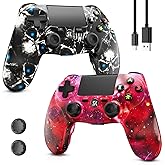 Wireless Controller for PS4, 2 Pack Controllers for PS4 with Double Vibration/6-Axis Sensor/Touch Pad/Headphone Jack, Ergonomic Non-Slip Grip Compatible with PlayStation 4/Slim/Pro (Skull & Red)