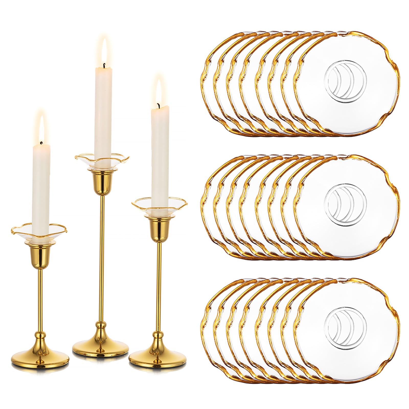 Glasseam Bobeches Candles Glass Candle Holder, Gold Rim Candle Sticks Holder Wax Catchers, 24pcs Chic Candle Drip Protector for Candle Holders Set, Drip Candles Holders for Dining Room Decoration โ image 1