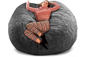 ZGLCQSGY Giant Fur Bean Bag Chair Cover (No Filler) 4FT Bean Bag Chairs For Adults Cushion Big Round Soft Fluffy Faux Fur Bean Bag Cover Living Room Furniture Fluffy Chair Cover