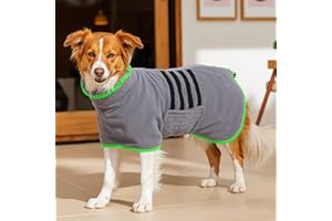 HezzLuv Microfibre Dog Bathrobe Towel Wrap Super Absorbent Dog Drying Coat Bath Robe for Puppy, Medium & Large Dogs, Fast Drying, Adjustable