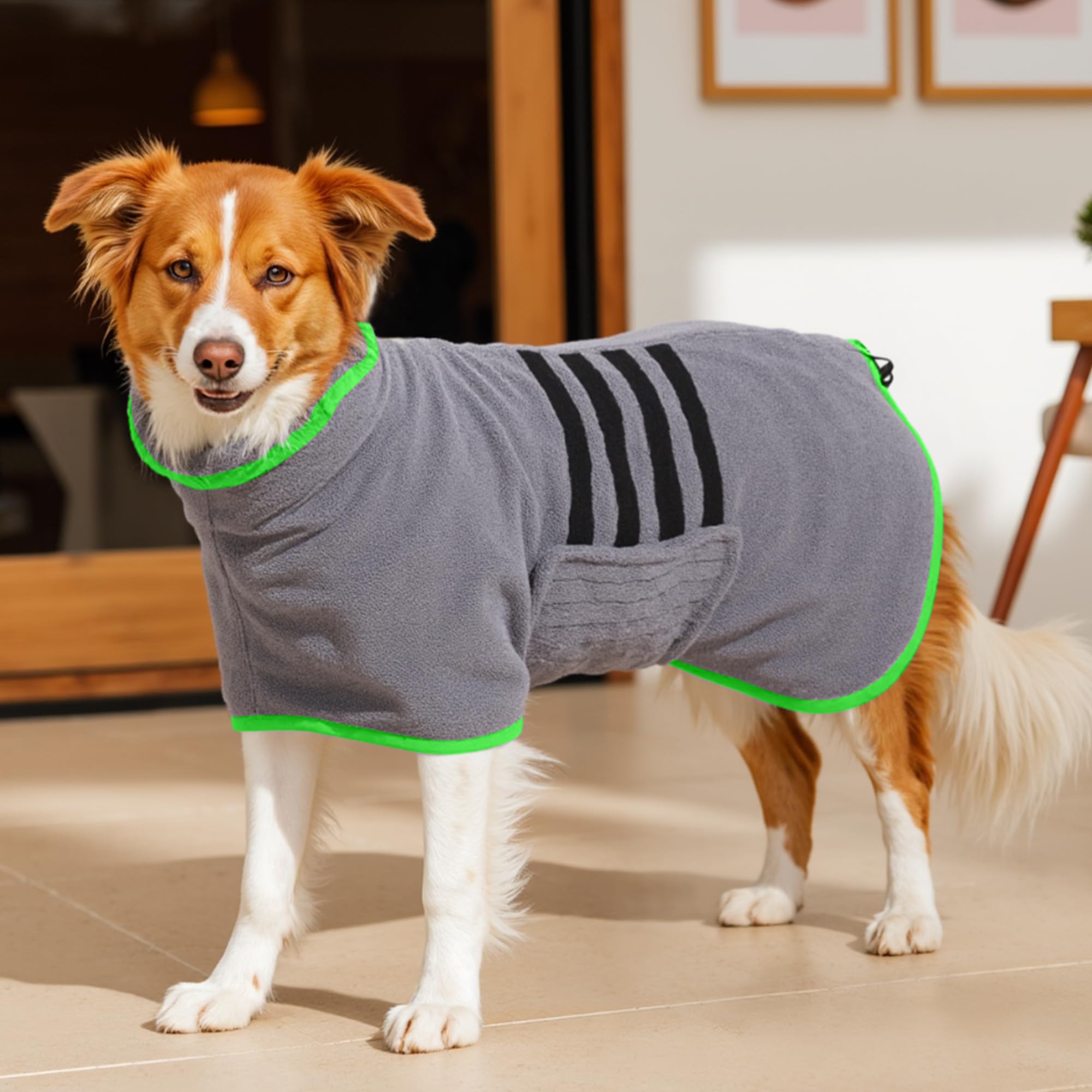 HezzLuv Microfiber Dog Drying Coat – Super Absorbent & Quick-Drying Dog Robe – Adjustable Fit for Medium to Large Dogs – Ideal for Bath, Swim & Wet Walks(Green, XL)