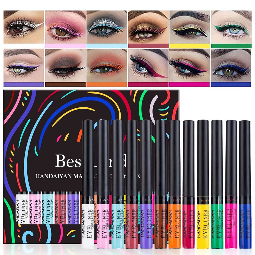12 Colors Matte Liquid Eyeliner Set, Neon Rainbow Colorful Eyeliner Pencil, Waterproof Long Lasting Smudge-proof Eye Liners Makeup Set Gift For Women (Set A)
