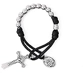 Nazareth Store Strong Military One Decade Paracord Rosary Silver Beads Pocket Car Rosary Pray For Us St. Joseph Medal & St. Benedict Cross