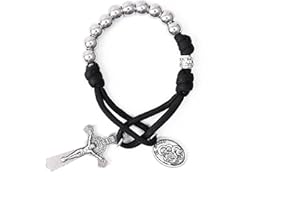Nazareth Store Strong Military One Decade Paracord Rosary Silver Beads Pocket Car Rosary Pray For Us St. Joseph Medal & St. B