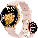 Yoever Smart Watches for Women,1.27" HD Fitness Tracker Answer/Make Call, Heart Rate/Sleep/SpO2，Round Smart Watch for iPhone/Samsung/Android,IP68 Waterproof，110+ Sport Mode-Pink(2 Bands)