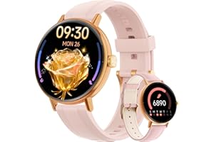 Yoever Smart Watches for Women,1.27" HD Fitness Tracker Answer/Make Call, Heart Rate/Sleep/SpO2，Round Smart Watch for iPhone/Samsung/Android,IP68 Waterproof，110+ Sport Mode-Pink(2 Bands)