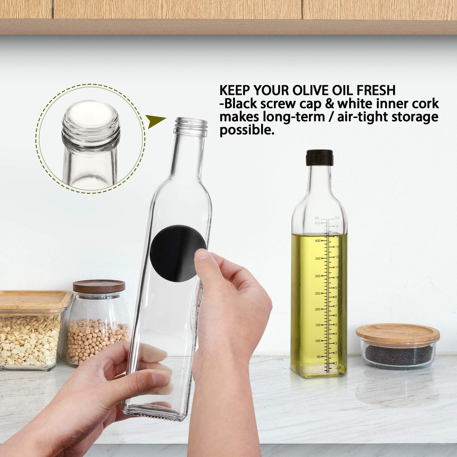 [2 PACK]Aozita 17 oz Glass Olive Oil Dispenser Bottle Set - 500ml Clear Oil & Vinegar Cruet Bottle with Pourers, Funnel and Labels - Olive Oil Carafe Decanter for Kitchen: Home Improvement