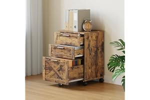 File Cabinet with Lock, Mobile Wood Filing Cabinet for Home Office, Under Desk Storage Organizer with Wheels