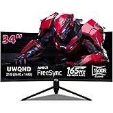 34 Inch 4K Curved Gaming Monitor, (3440x1440 ) 165Hz Ultrawide Computer Monitor, HDR, 1500R, 125% sRGB, DCI-P3 92%, HDMI/DP and Built-In Speaker Support Wall- Black