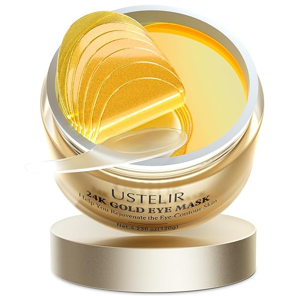 USTELIR UNDER EYE PATCHES, 40 PAIRS 24K GOLD EYE MASKS WITH COLLAGEN, EYE PATCHES FOR PUFFY EYES, DARK CIRCLES & WRINKLES, UNDER EYE MASKS FOR SKIN CARE SET, GEL PADS SPA GIFTS FOR WOMEN & MEN