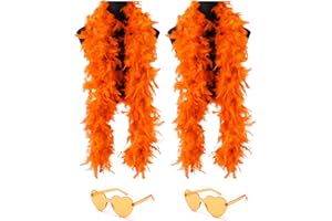 YBHOMINE 2 Pcs Feather Boas with Heart Rimless Sunglasses，4 ft Feather Boa Halloween Christmas Bachelor Party Pack Accessory