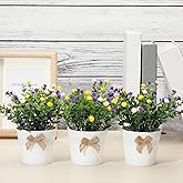 Jexine 3 Set Spring Tiered Tray Mini Floral Arrangement Artificial Potted Plants Farmhouse Home Decor, Mini Fake Plants Mini Vases, Tiered Tray Greenery, Eucalyptus, Tiered Tray Accessory