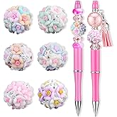 6PCS Chunky Rhinestone 3D Flower Beads for Beadable Pens, 20mm Sparkle Diamond Floral Round Focal Bead, Glitter Spacer Beads Bulk, Bling Ball Bead for DIY Pens Keychain Jewelry Making Supplies