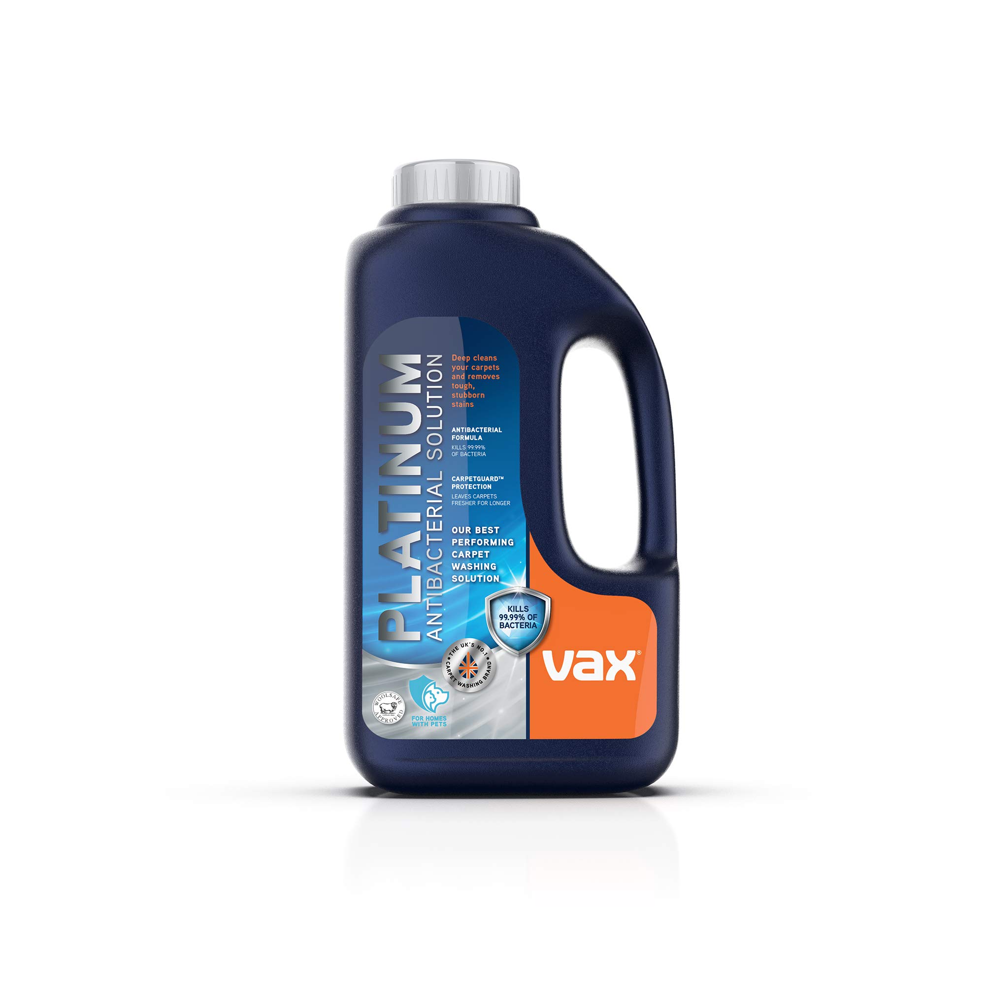 Vax Platinum Antibacterial 1.5L Carpet Cleaner Solution, Stain Remover Shampoo, Citrus Burst Scent, Removes 99.9 percent of bacteria, Neutralises Pet Odours, 1-9-142404, Blue