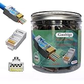 Gaobige 100-Pack Cat6 Cat6A RJ45 Pass Through Shielded Connectors Ends | 1.2mm Shielded Connectors for 23AWG Solid Wire and Standard Cable