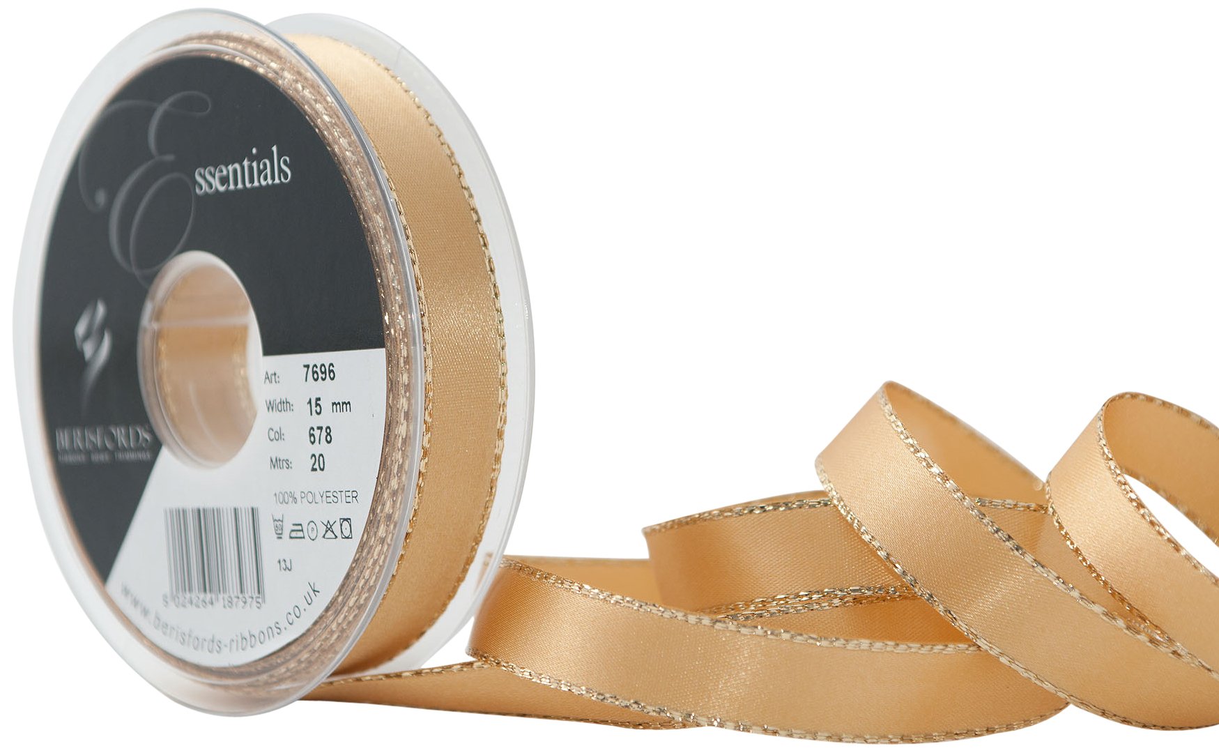 Berisfords 15 mm Gold Edge Satin Ribbon, Honey Gold