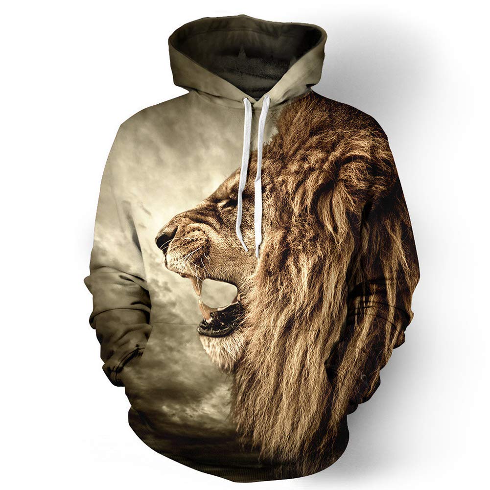 3d lion print hooded sweatshirt