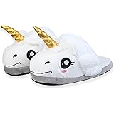 KEYNES - Einhorn Hausschuhe lustige Pantoffeln aus kuscheligem Plüsch (Emoji, Unicorn)
