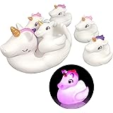 Jomyfant Unicorn Bath Toys, 4 Packs Water Spray Toys and 3 Packs Light Up Bath Toys, Floating Rubber Toys for Baby Kids Toddl