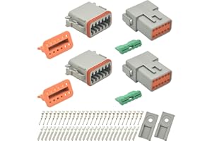 ALFOCI 2 Set 12 Pin Waterproof Connector Automotive Electrical Butt, Deutsch DT Connector Kit with 26Pairs 16# Stamped Contacts, 16pcs Sealing Plugs and 2pcs Stent for Car, Truck, Boat (82PCS)