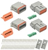 2 Sets 12 Pin DT Waterproof Connector Kit, Deutsch Automotive Electrical Butt, IP67 Waterproof Electrical Connectors Plug with 26 Pairs 16# Stamped Contacts for Car Truck Boat (12PIN 2SET)