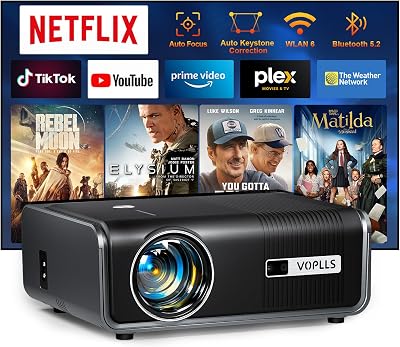 VOPLLS Smart Projector 4K Support Auto Focus WiFi 6 1080P 600ANSI 50% Zoom