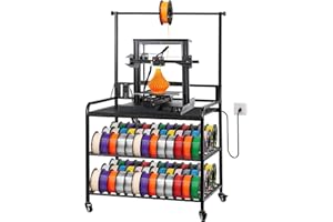VEVOR 3D Printer Filament Storage Rack with Power Strip, 3-Tier Stand with Filament Storage, Spools Holder Racks Cart with Wheels, Filaments Organzied for 3D Printing Station, Workshop (Shelf Only)