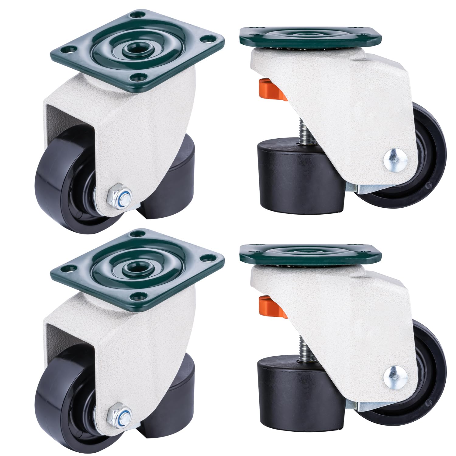 KATSU Levelling Castors 4PCs, 2200KG Static Load Capacity, 75mm Diameter Heavy Duty Retractable Leveling Swivel Casters Plate Wheels Adjustable Height for Furniture Workbench Welding Table