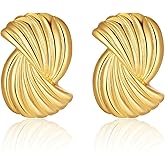 POWNOOL Chunky Gold Earrings for Women, Lightweight Large Gold Geometric Dangle Drop Stud Dupes Earrings, Hypoallergenic Big Statement Vintage Earrings, Trendy Jewelry Gift for Women