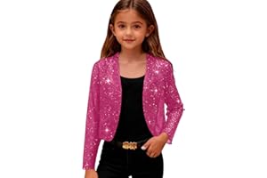 Girls Open Front Long Sleeve Sparkly Cardigan Shrug Bolero Coat Glitter Print Outerwear Spring Outfits for 3-14 Years
