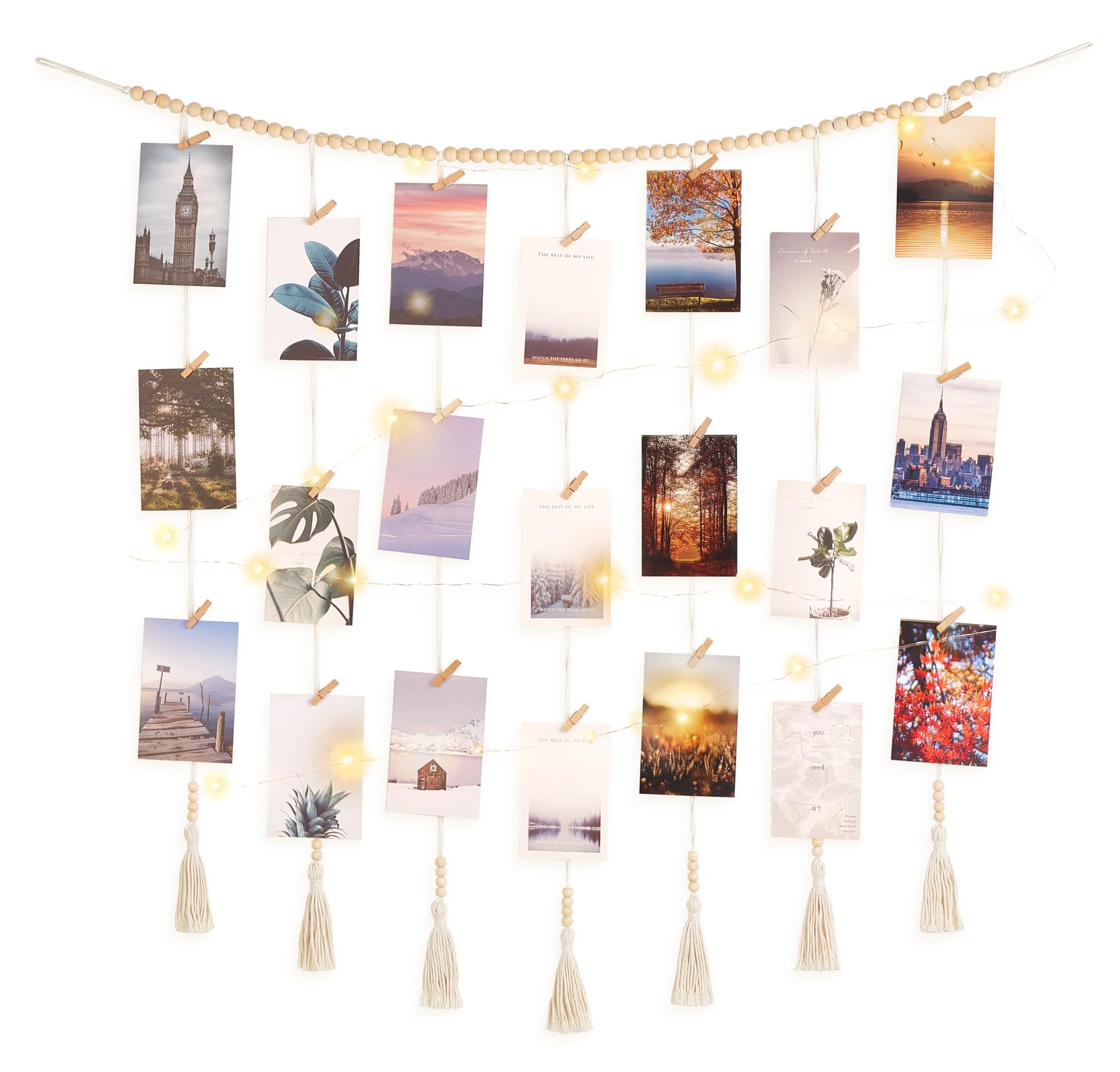 Dahey Macrame Wall Hanging Photo Display with Clips Collage Picture ...